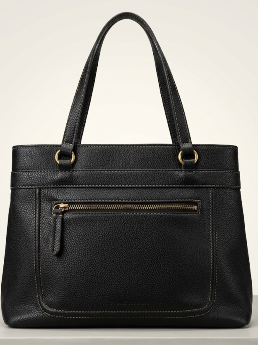 St. John's Bay Black Leather Shoulder Tote with Gold Accents